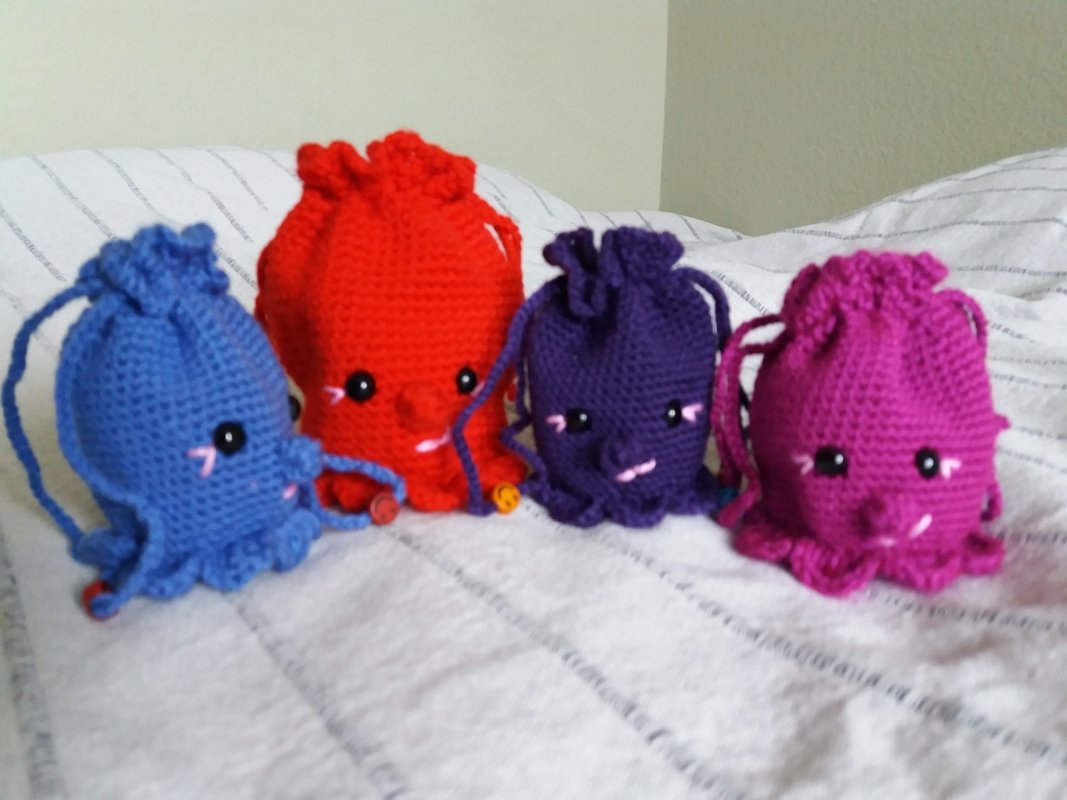 Crochet pattern bag, drawstring bag, pompadour bag Octopouch