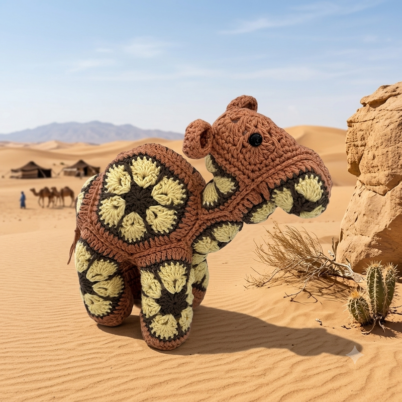 Baby-Kamel mit African Flowers Häkelanleitung als PDF DYN