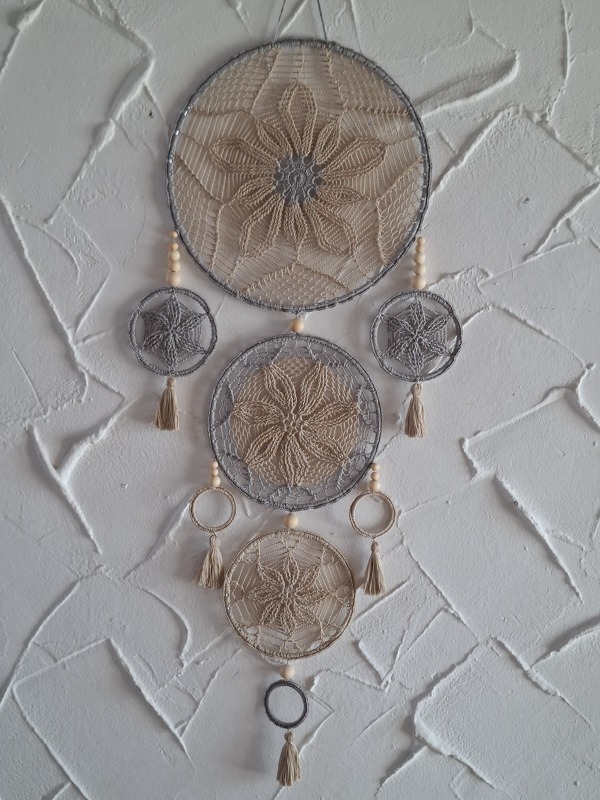 H&auml;kelanleitung mehrteiliger Traumf&auml;nger / Mandala / Fensterdeko / Wand-Deko