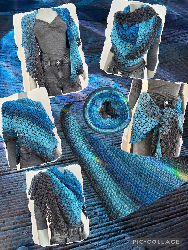 Regenbogenfisch-Häkelanleitung für ein asymmetrisches Dreieckstuch