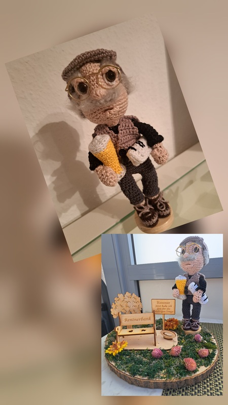 Opa Siegfried mit Bierglas und Zeitung - Amigurumi Häkelanleitung