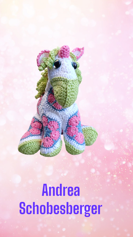 Unicorn crocheted with African Flowers crochet pattern PDF DYN