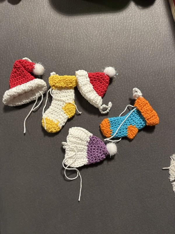 Crochet Pattern: Rustic Mini Christmas Stockings &amp; Hats - Holiday Ornaments