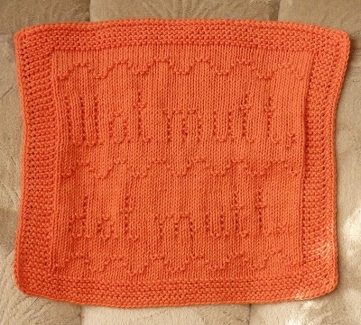 Maritimes Strickmotiv „Wat mutt, dat mutt.“ Spültuch Topflappen Serviette