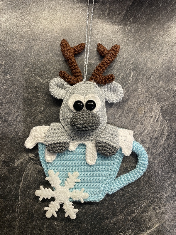 Crochet Pattern Christmas decoration reindeer in cup