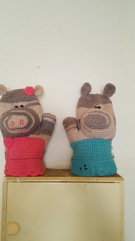 Häkelanleitung Kochhandschuh Nilpferd 