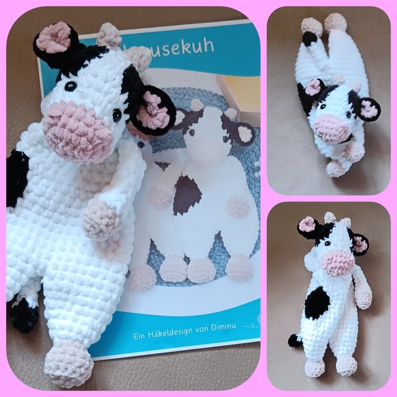 Crochet cow snuggler pattern, cow lovey crochet pattern, comforter toy
