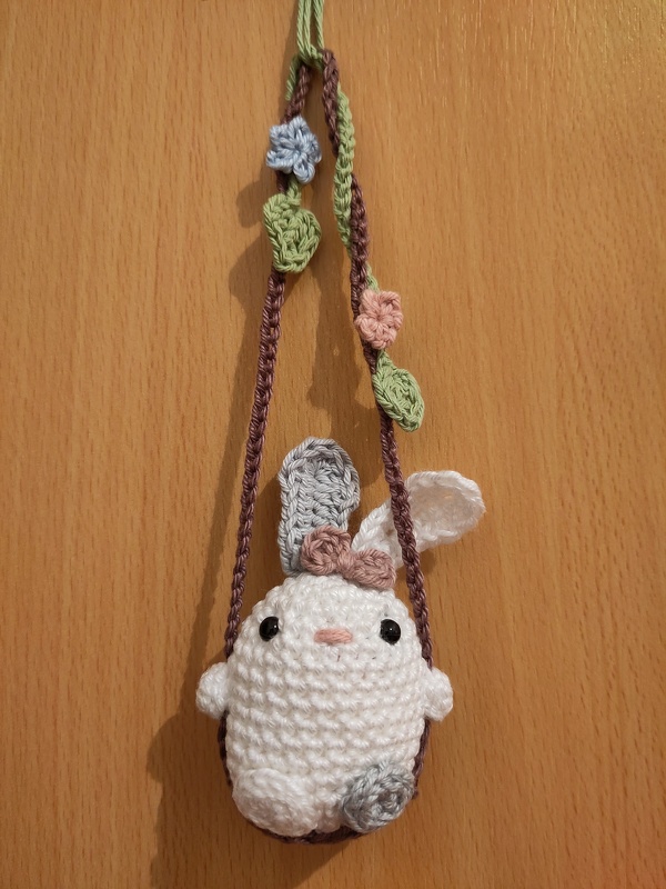 Bunny on  Swing - Easter Decoration, Car Rear View Mirror Pendant
