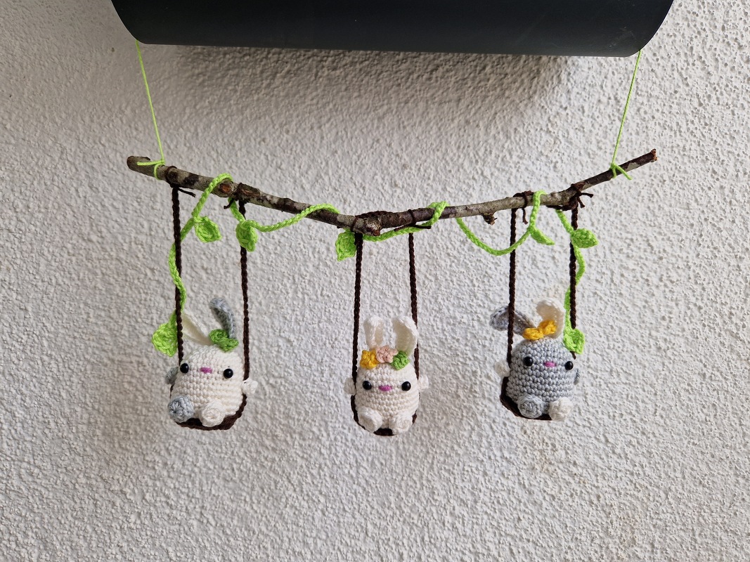 Bunny on  Swing - Easter Decoration, Car Rear View Mirror Pendant