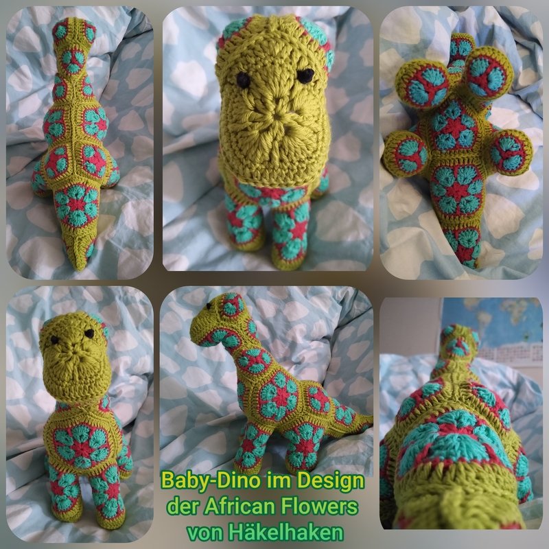 Dino - Baby with African Flowers crochet pattern PDF DYN