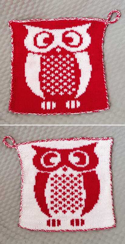 Potholder Owl Eugen – Double Knitting Instructions