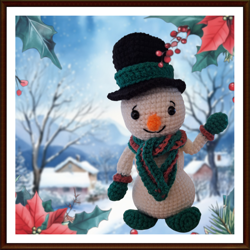 Schneemann mit Wechselkleidung wie: Gillet, Mütze, Zylinder &amp; Schal