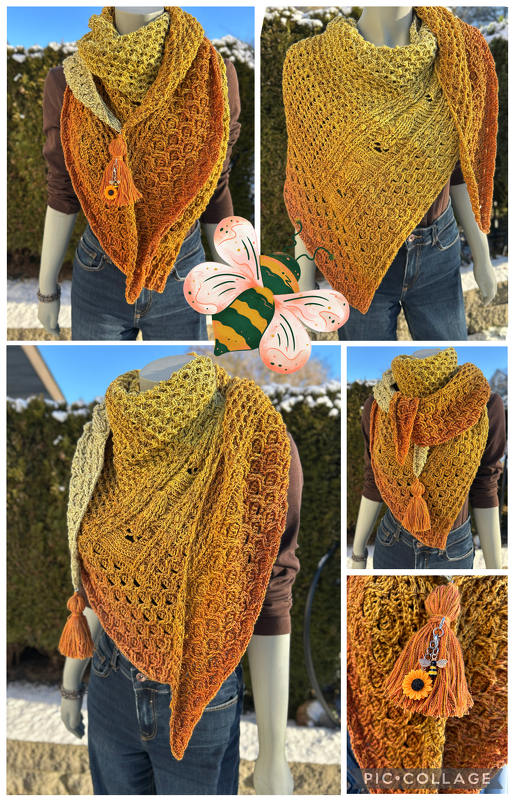 „BEEZY“ – Häkelanleitung für ein asymmetrisches Dreieckstuch