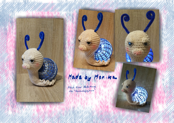 Die Anleitung war super erklärt. Allerdings für eine 12cm-Kugel und Nadelsrärke 3 musste ich für das Schneckenhaus 4 zusätzliche Reihen einfügen. Das wird bestimmt nicht meine letzte Schneckenlampe gewesen sein. :-)