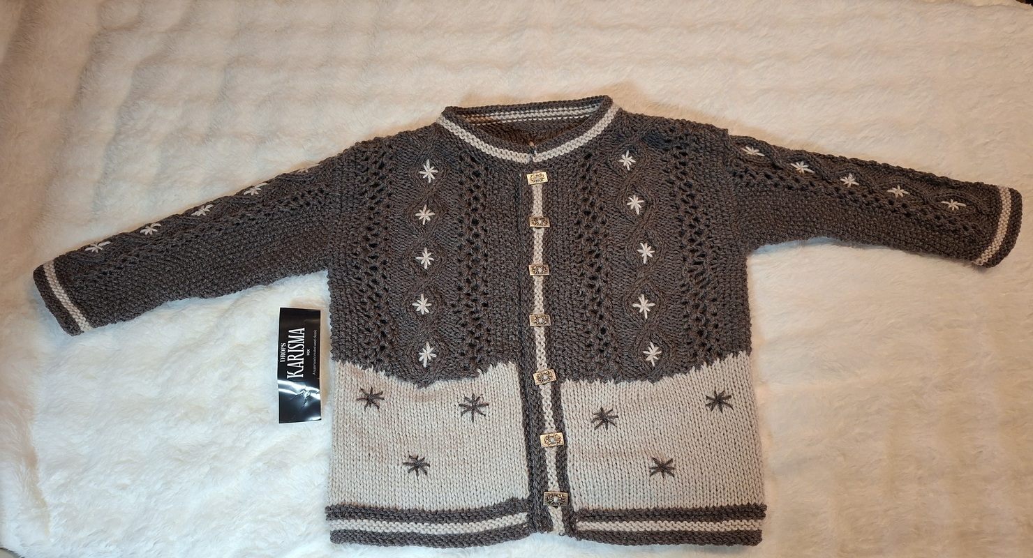 Strickanleitung Kindertrachtenjacke, Gr. 98-104,  Rautenmuster, Stickerei