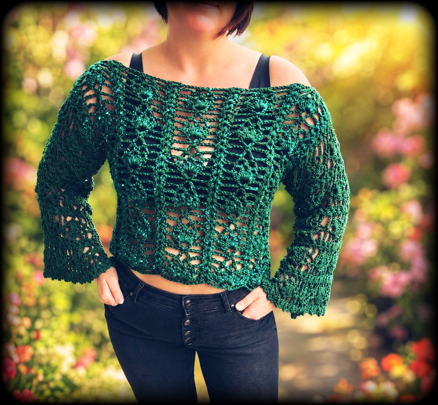 Häkelanleitung Boho Shirt Kurzarm/Langarm mit Trompetenärmeln alle Größen