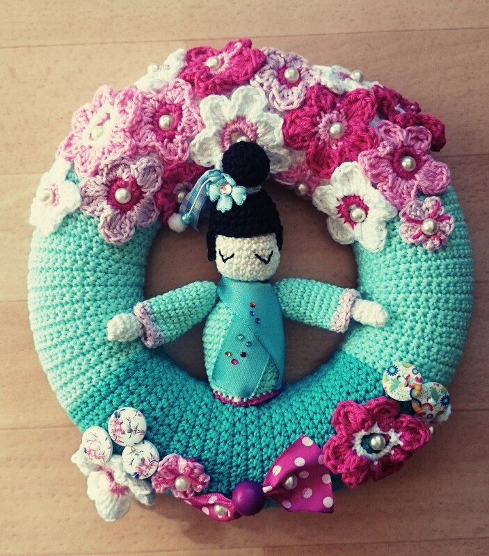 Crochet Pattern - wreath pattern - Crochet cherry blossom Wreath - crochet wreath