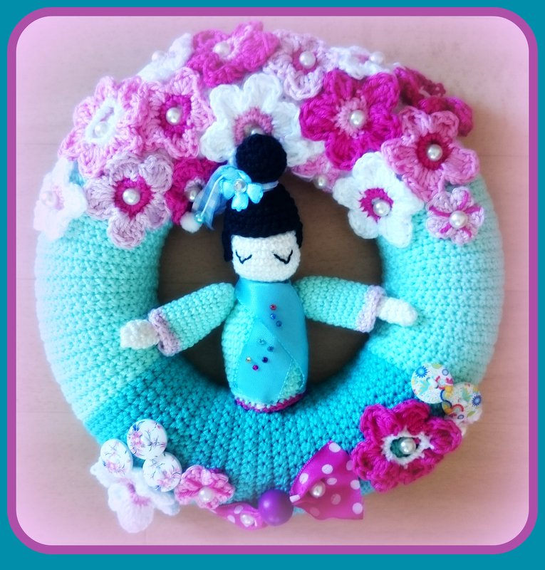 Crochet Pattern - wreath pattern - Crochet cherry blossom Wreath - crochet wreath