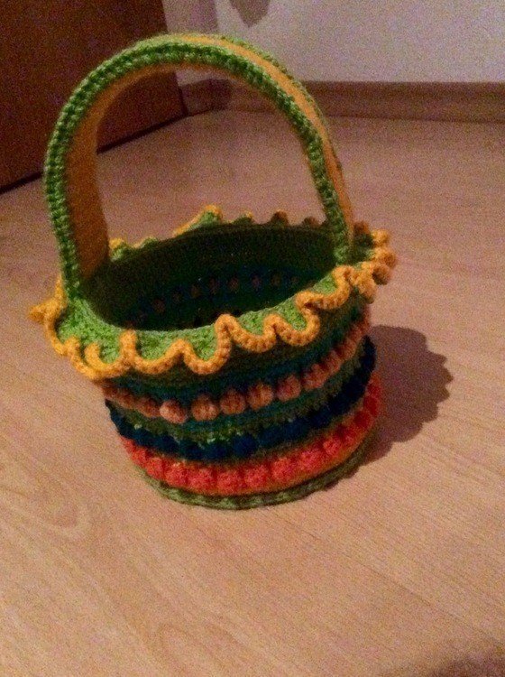 Häkelanleitung Kleines rundes Körbchen mit stabilem Boden + Henkel