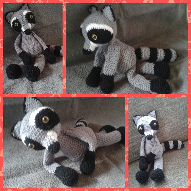 Häkelanleitung großer Waschbär Rocco Raccoon Schlenkertier 40 cm