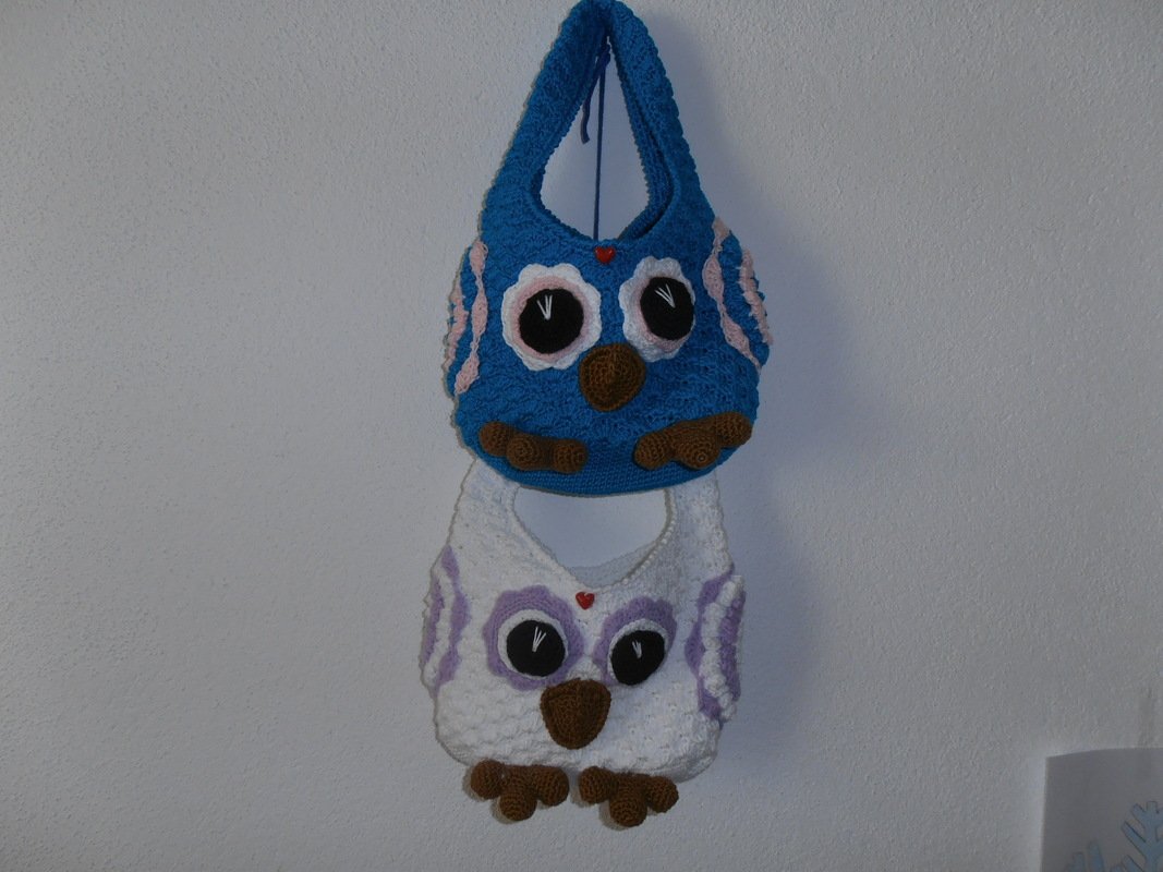 Children&#039;s bags &quot;Owl&quot;, en/de,  25 cm width x 30 cm height