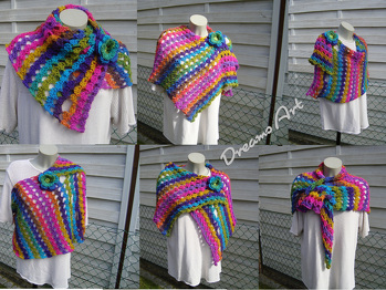 Dieses Tuch ist einfach ein Traum - ein totaler Verwandlungskünstler, was ich ja sooo liebe.
Die Anleitung ist wunderbar beschrieben und bebildert und es macht so viel Freude, dieses Tuch zu häkeln.
Ich habe mir noch eine Blütenbrosche angefertigt, natürlich können auch Tuchnadeln benutzt werden, um diesen Schal in unterschiedlichen Variationen fest zu halten.
Wirklich sehr empfehlenswert, DANKE Lena