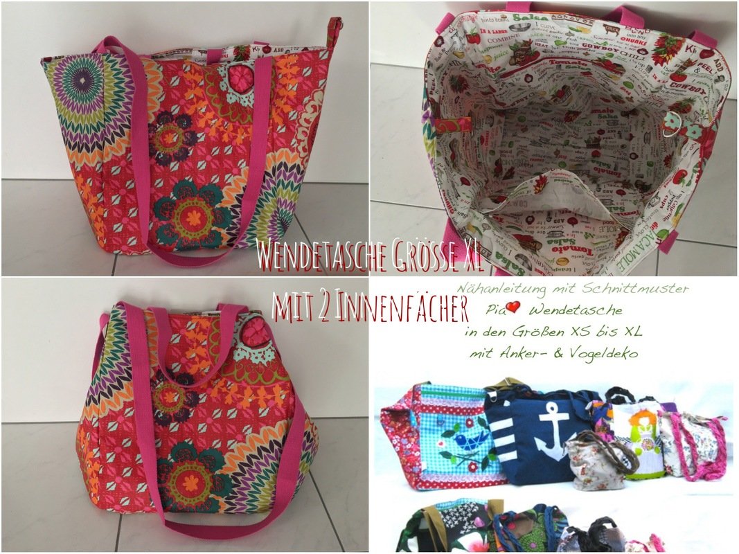 Pia Wende-Tasche Shopper in 5 Größen XS-XL Nähanleitung mit Schnittmuster handmade with Love by