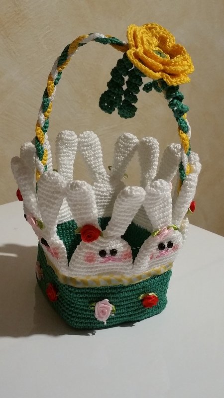 Osterk&ouml;rbchen &#039;Hasen im Gras&#039; - H&auml;kelanleitung