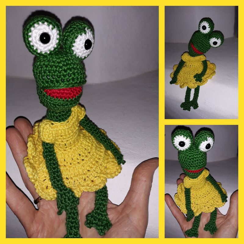 Fingerpuppe Frosch mit Kleidchen - Häkelanleitung