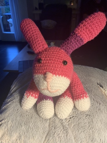 Die Anleitung war super einfach umzusetzen.  Ich bin noch Anfänger, daher habe ich keine Extras eingearbeitet. Und ich musste improvisieren. Mein pink war auf einmal leer ????. Ich habe in die Pfoten und Ohren noch Glöckchen eingearbeitet. Ist für eine kleine Maus von einer Freundin.