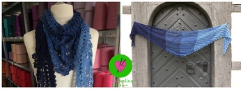 Rosa Wölkchen in blau. Wolle von www.woolfeeling.de