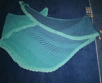 Ich habe noch eine Muschelborte dran gehäkelt, weil ich noch soviel Wolle übrig hatte.