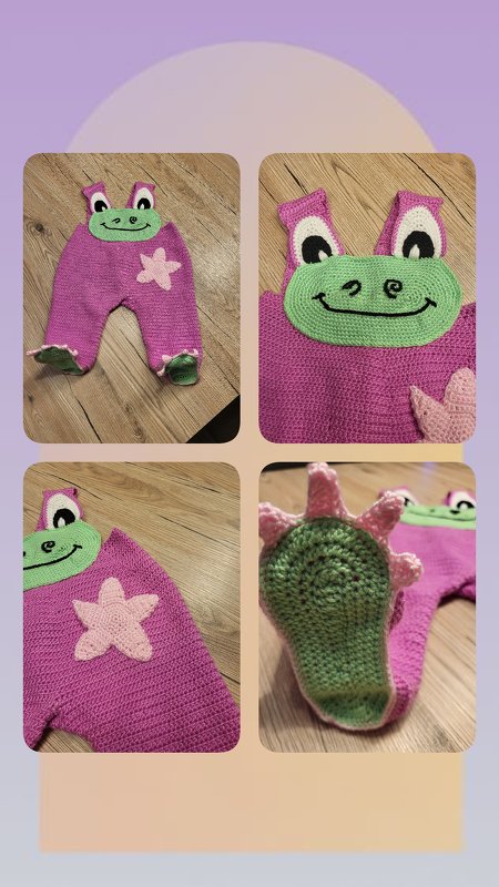 Häkelanleitung Babyset Dino Frido - Strampler &amp; Mütze 3-6 Monate