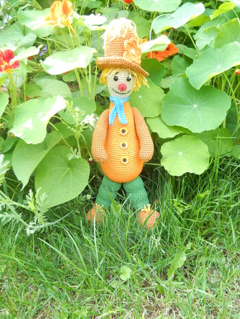 Die Kürbis-Scheuche mußte gleich in den Garten