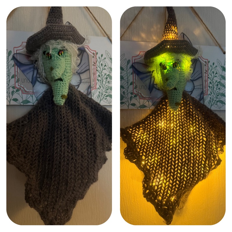 Beleuchtung, Hexe Herwiga, die schaurige Halloween Dekoration, eine Häkelanleitung von Dadade 