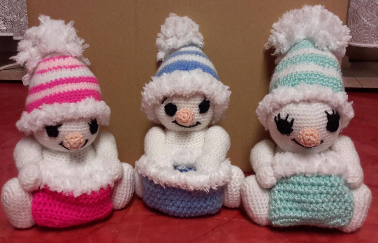 Häkelanleitung Schneemann und Schneefrau mit Nikolausbeutel