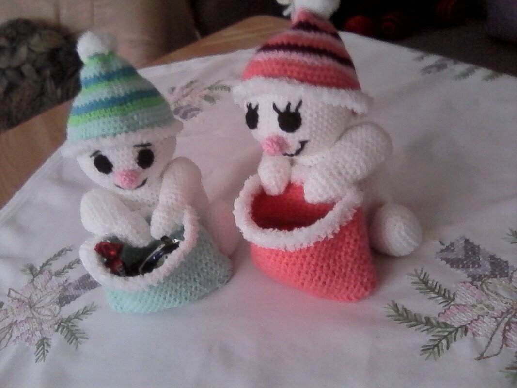 Häkelanleitung Schneemann und Schneefrau mit Nikolausbeutel