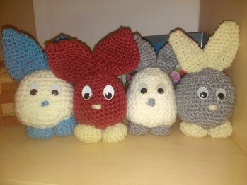 Das sollten die Osterhasen werden. Meine Enkelkinder sind ganz verrückt danach.