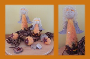 Meine Weihnachtsdeko ...
In diesem Jahr gefilzte Styroporkegel mit bemalten Köpfen.