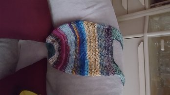 Erstes Häkelwerk seit der Grundschule. Zum Geburtstag für meine Schwiegertochter in spe. Ist genau ihr Style. Wird mit Leckereien gefüllt