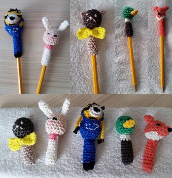 zuckersüßes, schönes Geschenk zum Schulanfang. Schnell gearbeitet nach einer Anleitung von: http://www.zuckersuesseaepfel.de/2017/08/Tierkoepfe-Haekeln-Anleitung.html