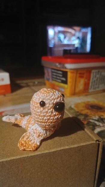 Ich hab meine Robbe mit ner 0,75er nadel und häkelgarn gemacht. So ist sie schön klein geworden und eignet sich gut als Schlüssel Anhänger