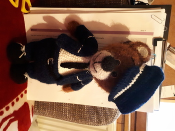 Mein kleiner polizist ist fertig.  Nach einer Teddy Anleitung
https://www.crazypatterns.net/de/items/35980/teddy-baer-chocolate-mit-seinen-freunden-30-cm-gross-teddybaer-zu-muttertag