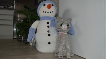 Türstopper Treffen...Was die sich wohl zu erzählen haben...
Der Schneemann bleibt bei mir zu Hause, die Katze