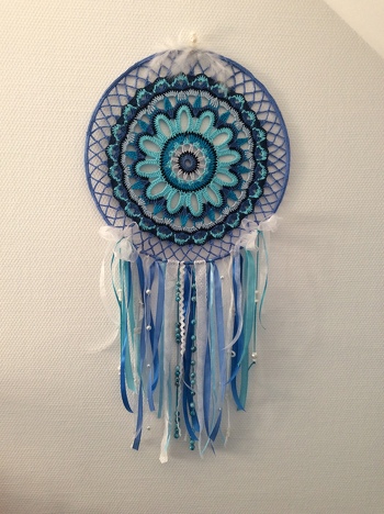 Eigentlich ein Deckchen ....... es lag schon eine Weile ;-(
Doch jetzt zum Traumfänger umgestaltet, gefällt es mir richtig gut :-)