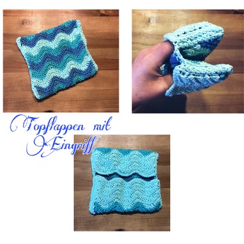 Einfach mal zur Resteverwertung ein Retro-Topflappen. Ohne Anleitung, mein Werk, mein Bild, meine Hand....,