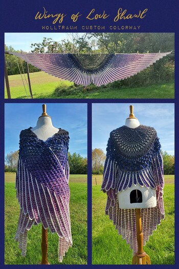 Wings of Love Shawl made with Wolltraum custom colorway
