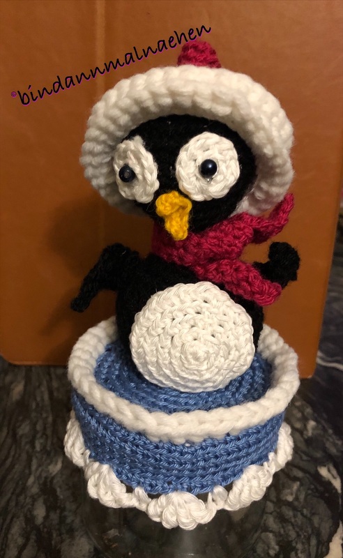 3tlg. Sparset Pinguin und Schneemann mit Schlapphut für Marmeladenglasbezug Winterdeko Bonbonglas