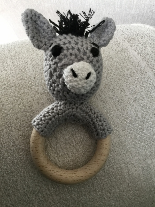 Crochet Pattern Donkey Rattle, crochet Babyrattle