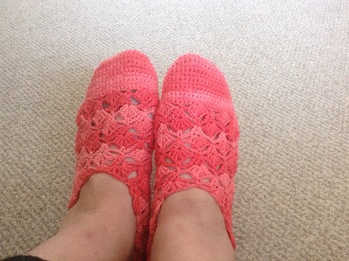 Slippers. Took a while to master the pattern but once I did it was easy.